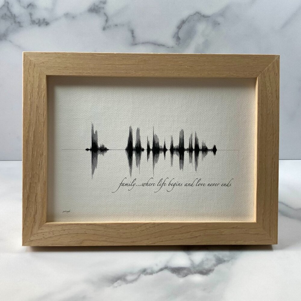 NEW Family Where Life Begins Soundwave Framed Canvas 5x7in Black White Rustic